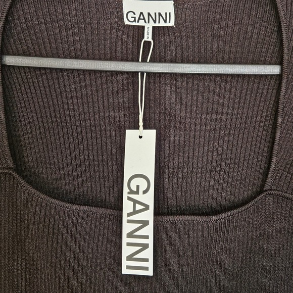 GANNI Melange Knit Ribbed Dress Long Sleeve in Black NEW Sz XL - Picture 8 of 16